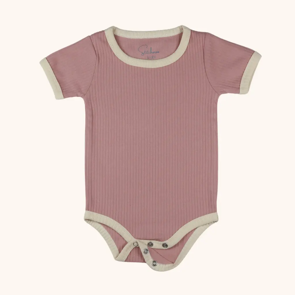 Stitcharoo Kids Ribbed Short-Sleeve Contrast Bodysuit