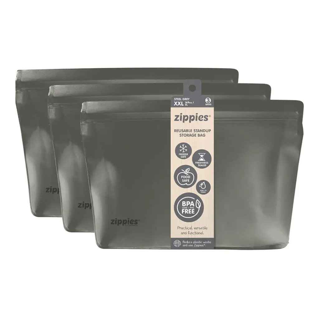 Zippies Steel Grey Reusable Standup Storage Bag 3s