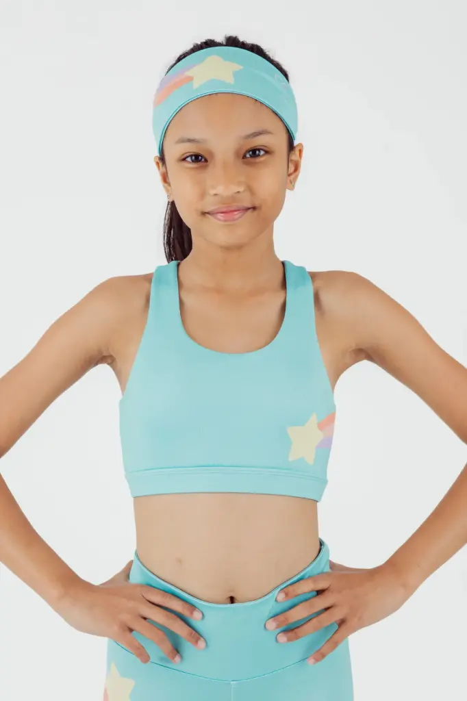Koa Teal Retro Shooting Star Sports Bra