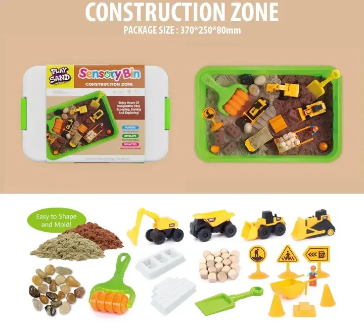 Play Sand Sensory Bin - Construction Zone