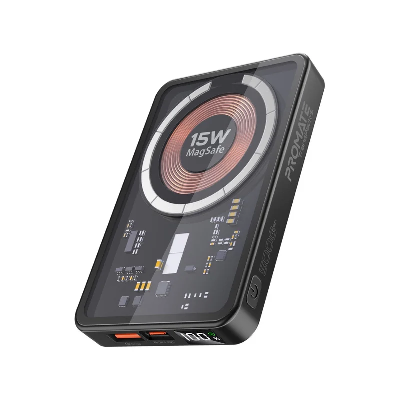 Promate Transpack-5 15W Transparent MagSafe Wireless Charging Power Bank