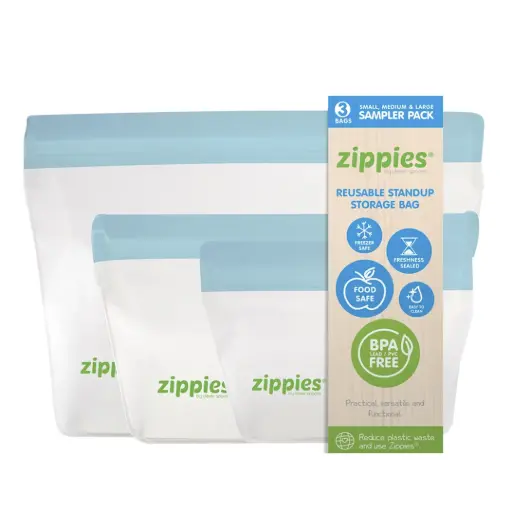 Zippies Reusable Standup Storage Bag Sampler Pack (S, M, L)