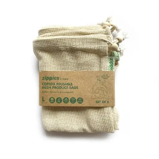 Zippies Cotton Reusable Mesh Produce Bags (Set of 5)