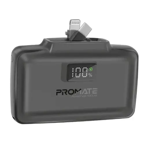 Promate PowerUp-10Duo Ultra-Compact Fast Charging Power Bank with Dual Folding USB-C & Lightning Connectors