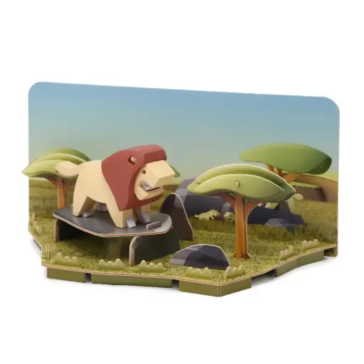 Halftoys 3D Magnetic Puzzle Toy Diorama Set- Savannah Friends Lion