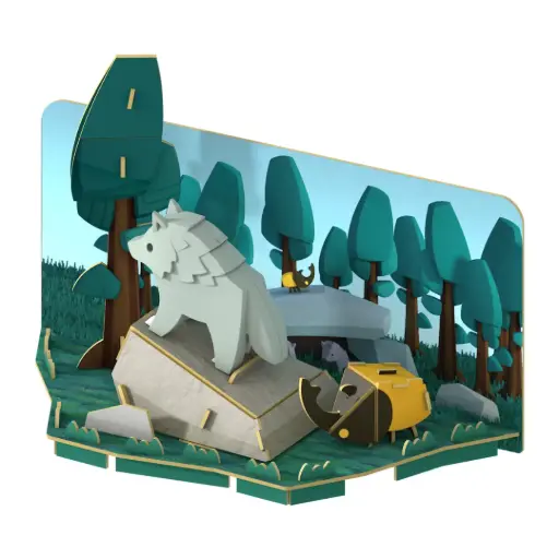 Halftoys 3D Magnetic Puzzle Toy Diorama Set- Forest Friends Wolf 